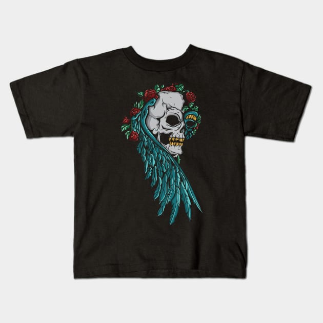 Skull with wings Kids T-Shirt by Digster